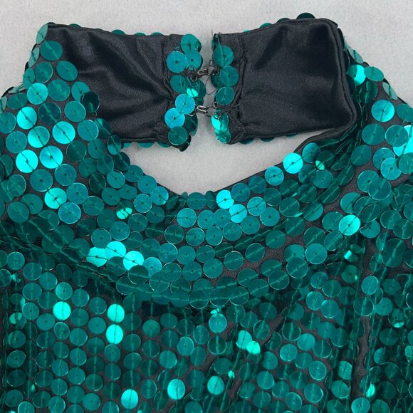 Oleg Cassini Dress Womens 6 Emerald Teal Jewel Sequin Sparkle Evening Party Glam - Picture 11 of 15